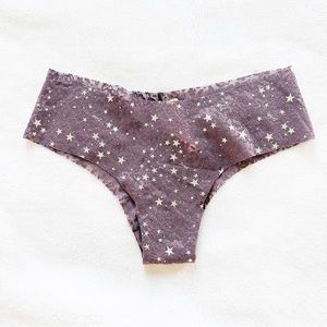 PINK by Victoria’s Secret No Show Soft Lace Cheekster Panty Plum Silver Star